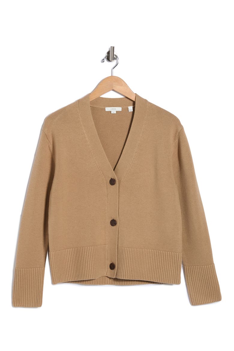 Shrunken Weekend Cotton & Wool Cardigan, Alternate, color, BRULEE