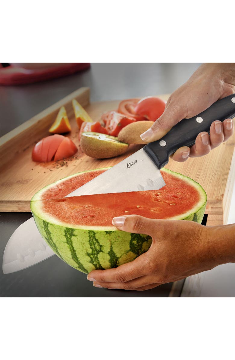 OSTER Granger 2 Piece Stainless Steel Santoku Knife Set with Black Handles, Alternate, color, Black