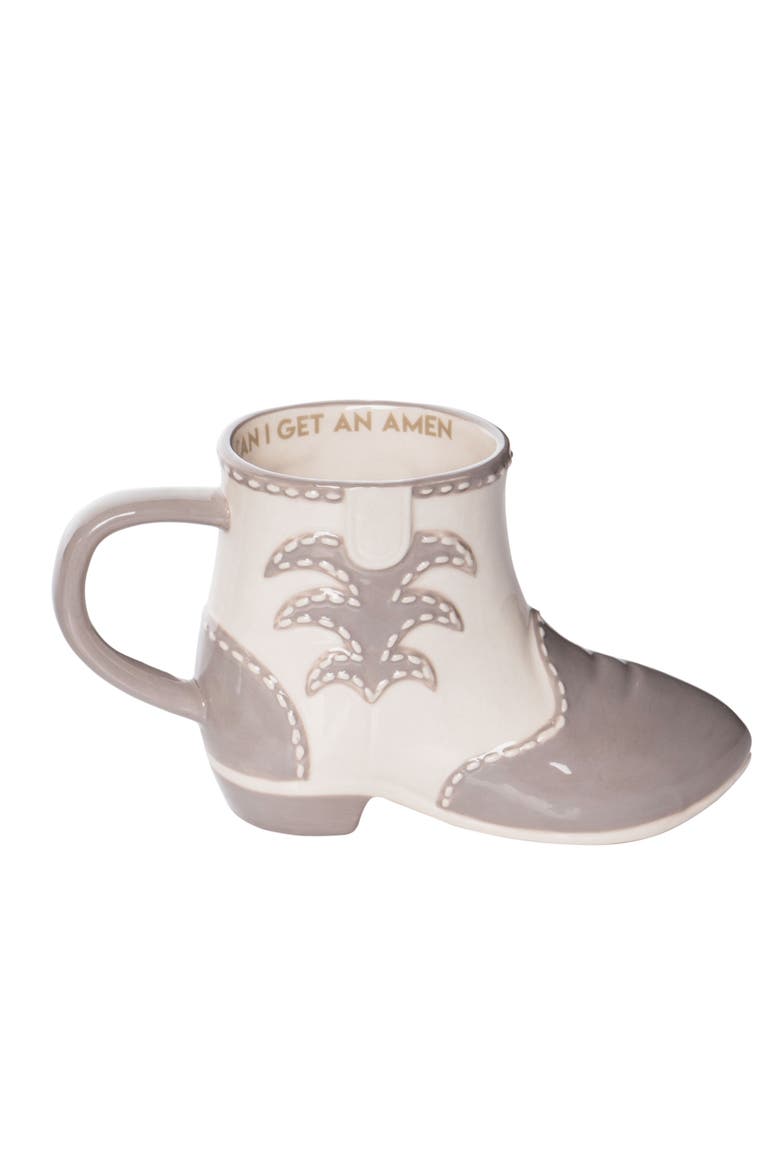 Can I Get An Amen Boot Mug Ceramic Brown 11.5 oz, Main, color, White