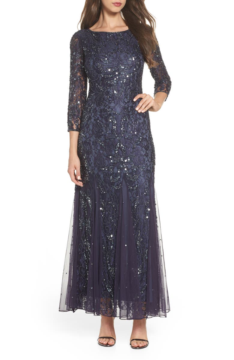 Pisarro Nights Beaded Lace Gown, Main, color, 