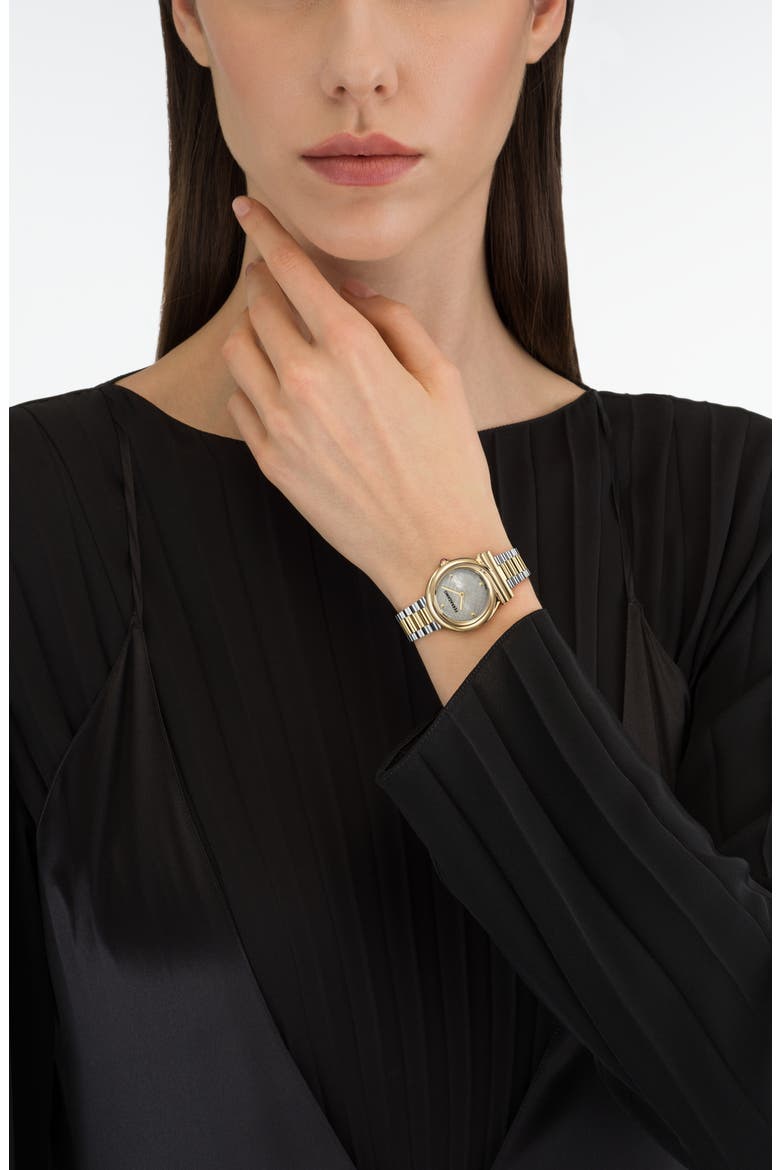 Gancini Mother-of-Pearl Two-Tone Twisted Bracelet Watch, 32mm, Alternate, color, TWO TONE