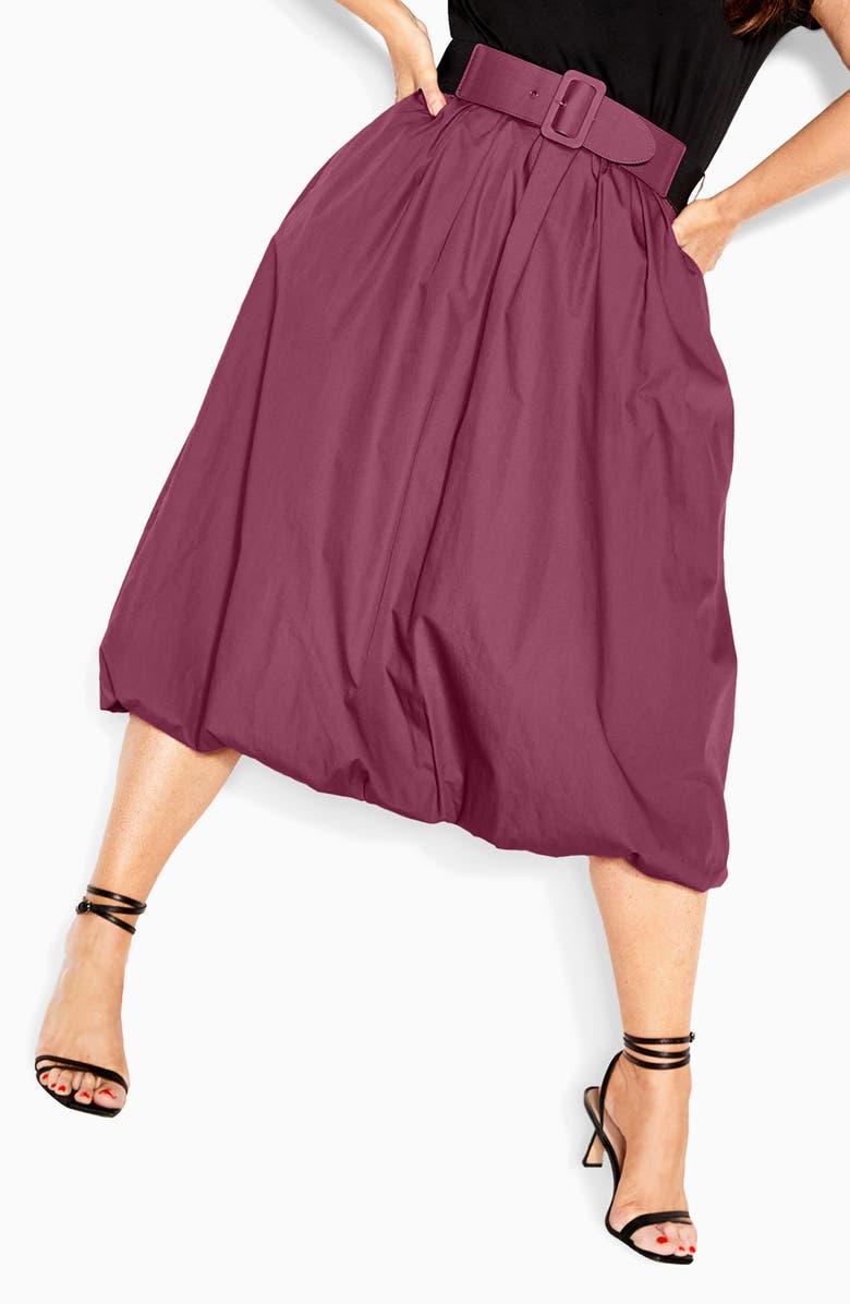 City Chic Paris Days Mixed Media Bubble Hem Belted Dress, Alternate, color, Rose Print