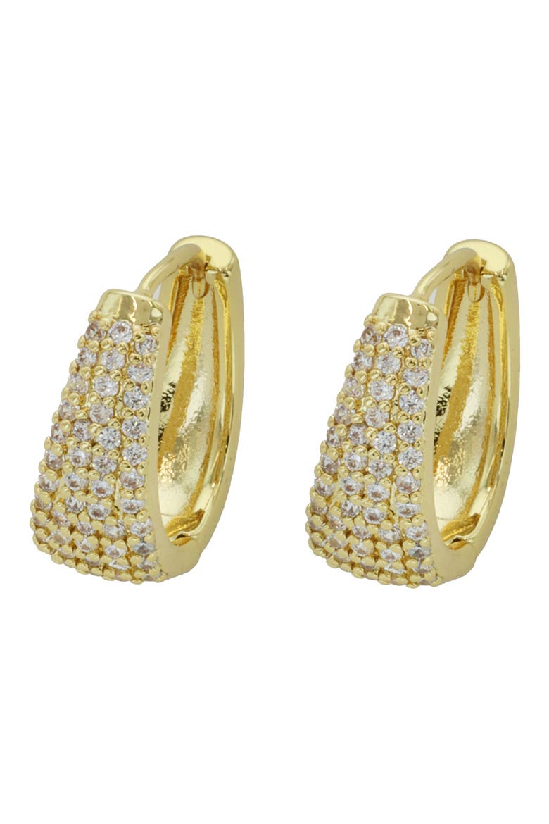 Pavé Crystal Huggie Hoop Earrings, Main, color, GOLD