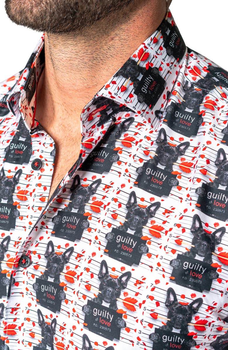 Maceoo Galileo Guilty Dog Regular Fit Short Sleeve Button-Up Shirt, Alternate, color, White