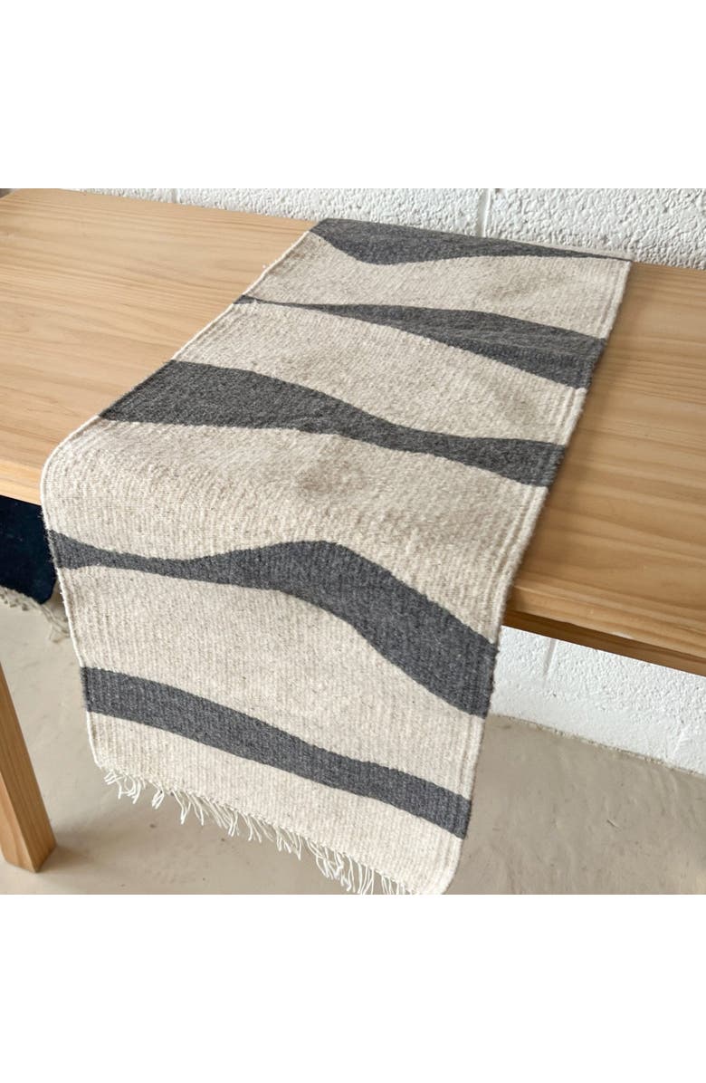 Loom Imports Wool Table Runner, Alternate, color, Ivory + Charcoal