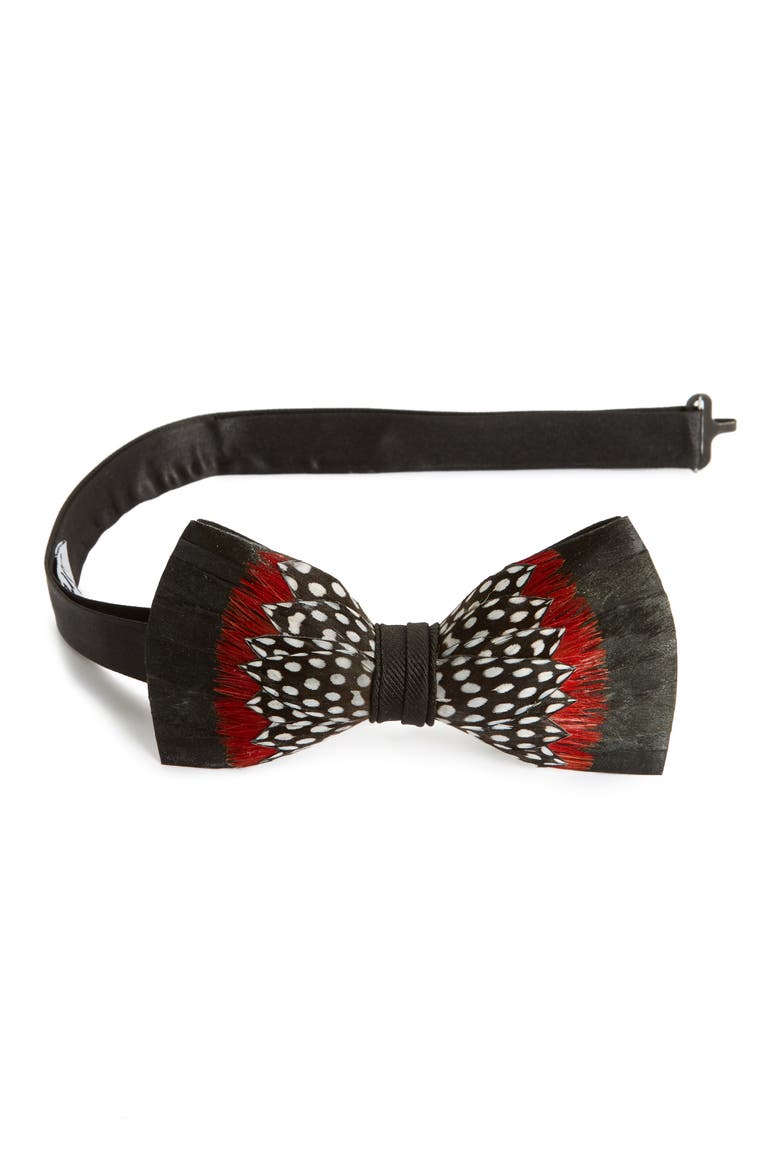 Mesa Feather Bow Tie, Main, color, BLACK/ RED