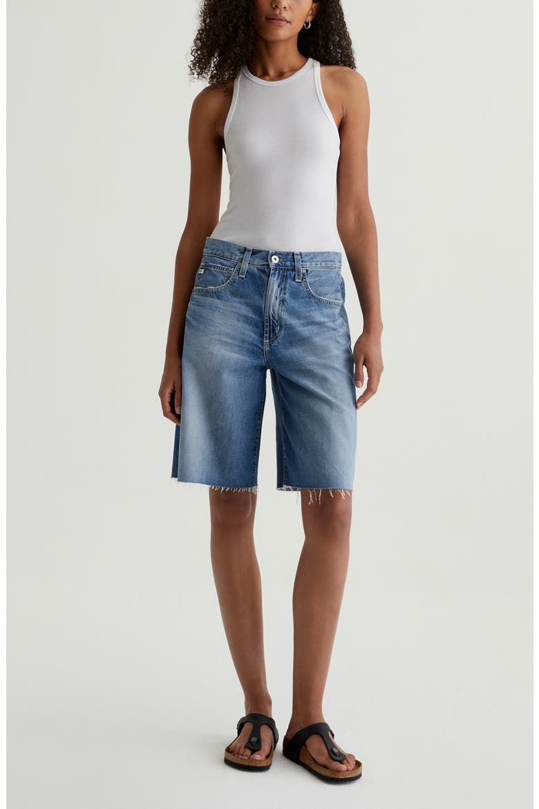 Hattie Raw Hem High Waist Long Denim Barrel Shorts, Alternate, color, GEMINI