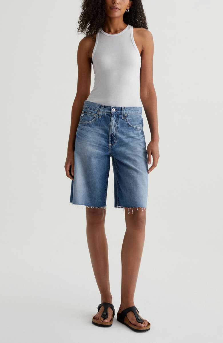 AG Hattie Raw Hem High Waist Long Denim Barrel Shorts, Alternate, color, Gemini
