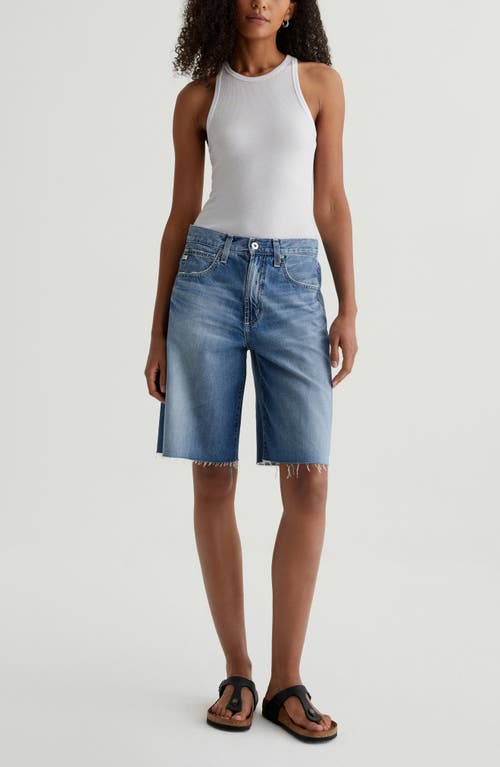 Ag Hattie Raw Hem High Waist Long Denim Barrel Shorts In Gemini