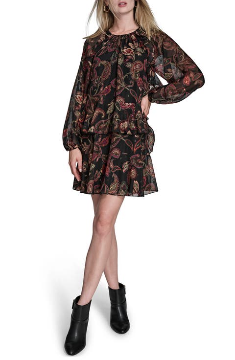 Print Ruffle Long Sleeve Minidress