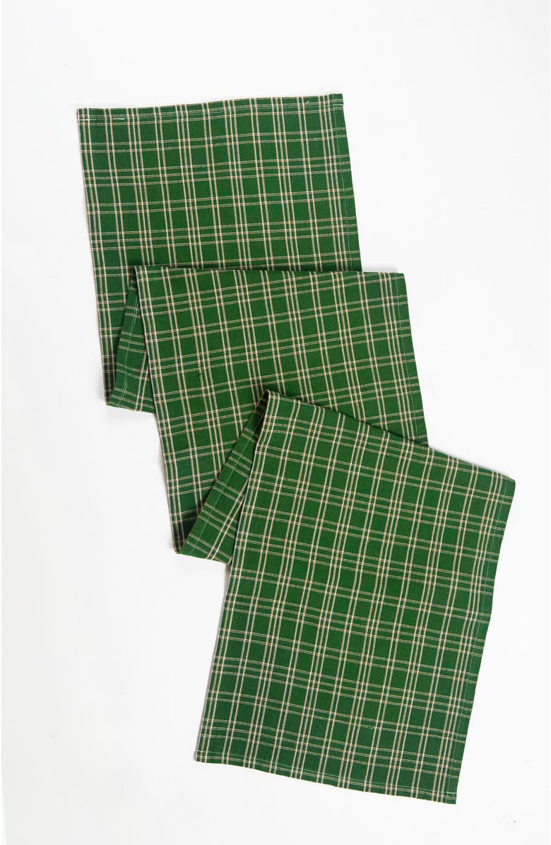 Archive New York Chiapas Handwoven Plaid Cotton Table Runner, Alternate, color, Green