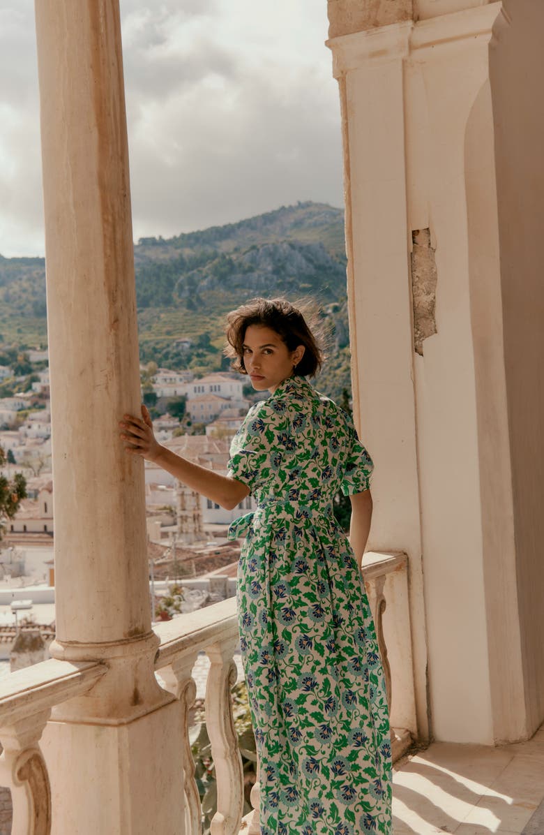 Boden Alexa Floral Cotton Maxi Shirtdress, Alternate, color, Rich Emerald, Ornate Vine