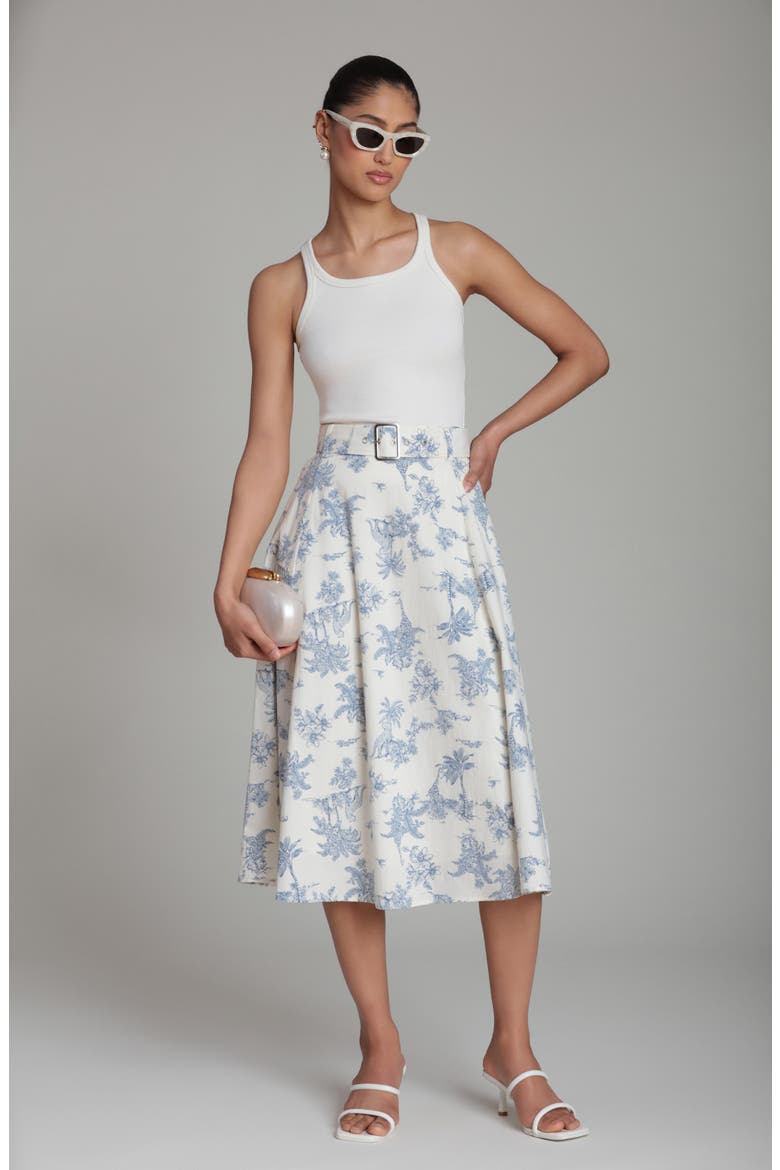Belted Midi Skirt, Alternate, color, VACATION TOILE