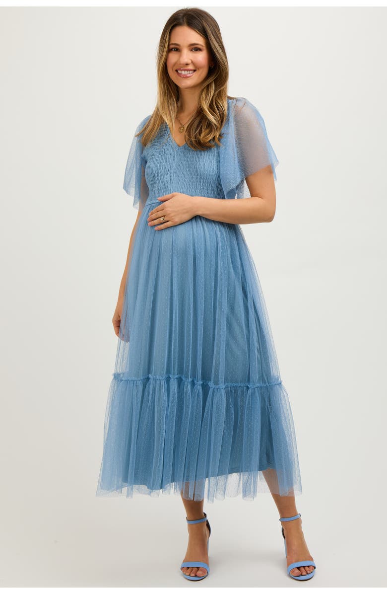 PinkBlush Dotted Tulle Smocked Midi Dress, Alternate, color, Blue