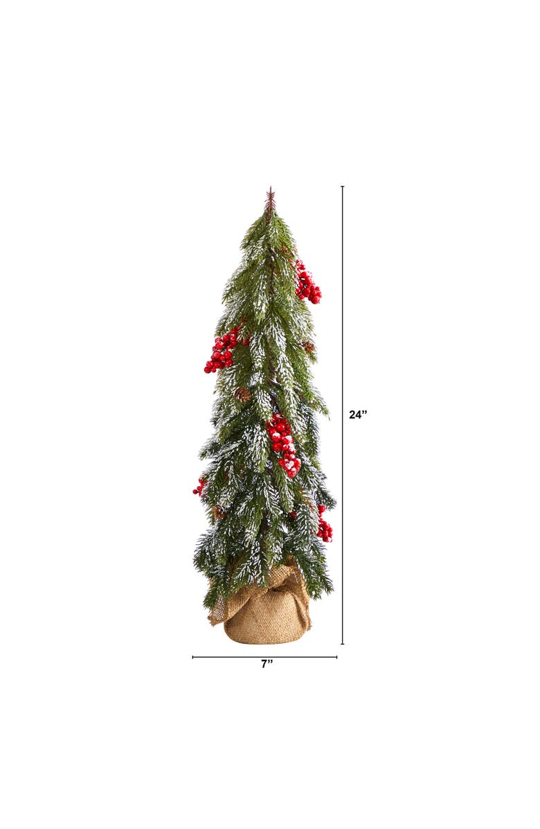NEARLY NATURAL 24-in Flocked Christmas Artificial Tree with Berries and Pine Cones, Alternate, color, Green