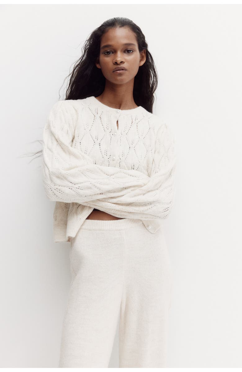 H&M Pointelle-knit Trousers, Alternate, color, Light Beige