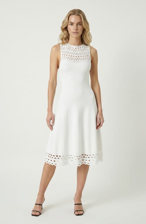 Sleeveless High Neck Eyelet Midi Dress