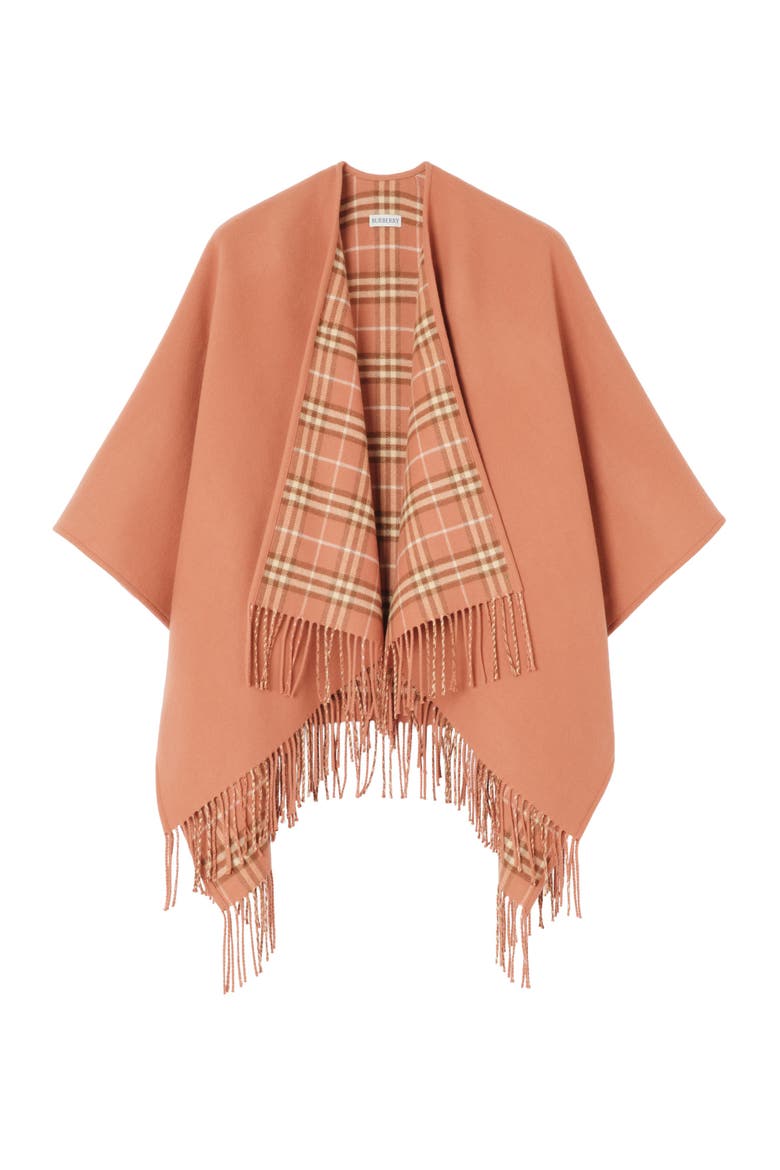 Reversible Check Wool Cape, Main, color, Clay pink