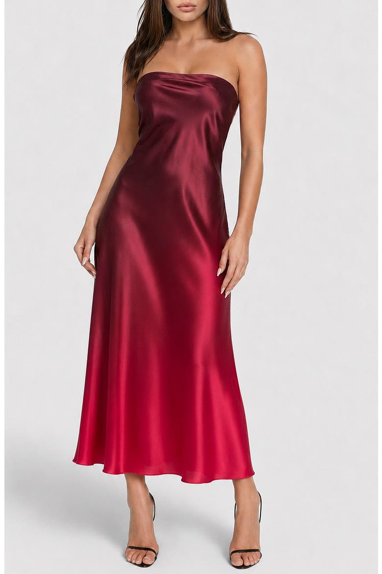 Satin Ombré Strapless Maxi Dress, Main, color, ROSE WINE