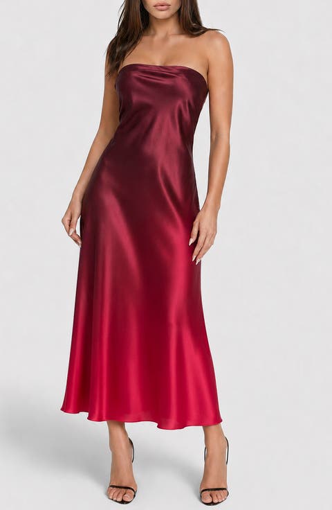 Satin Ombré Strapless Maxi Dress