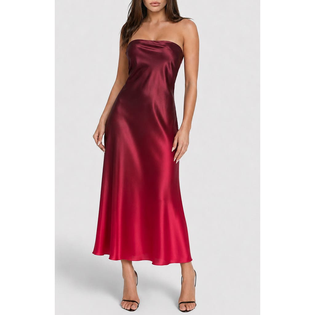 bebe Satin Ombré Strapless Maxi Dress in Rose Wine at Nordstrom Rack, Size Medium
