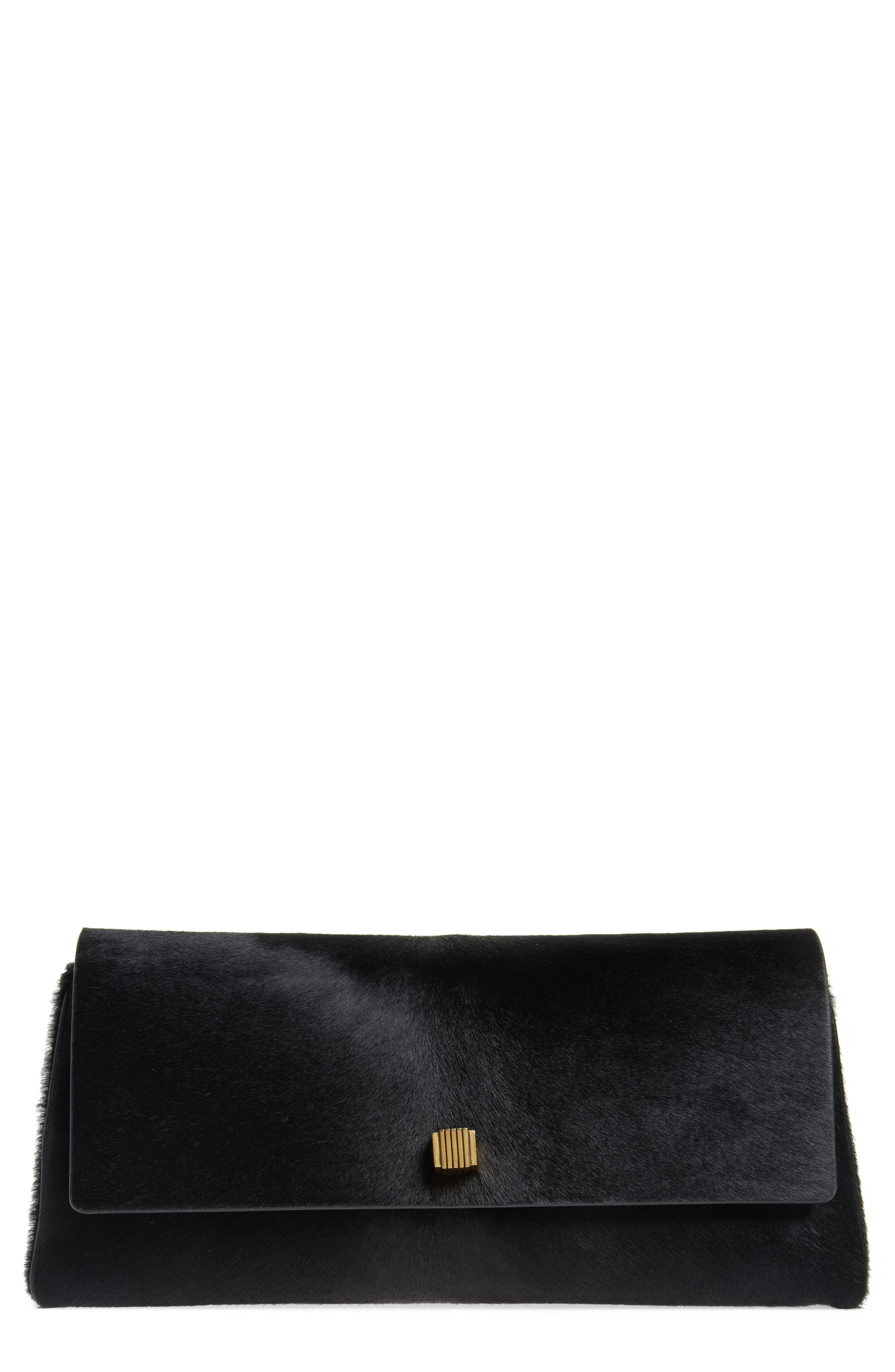 Audrey Calf Hair Clutch, Main, color, BLACK