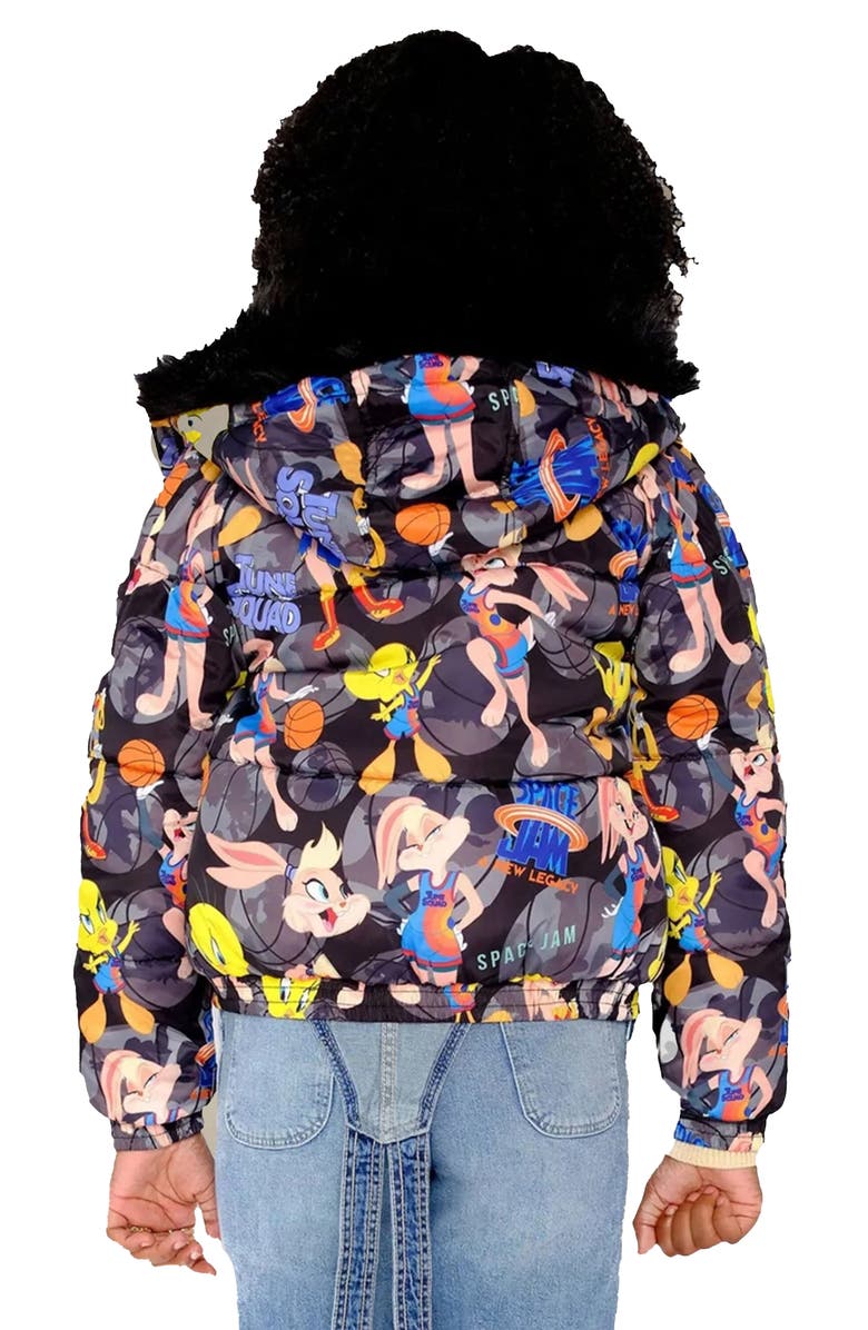 Members Only Girl's Heavy Quilted Puffer in New Looney Mash Jacket, Alternate, color, Black