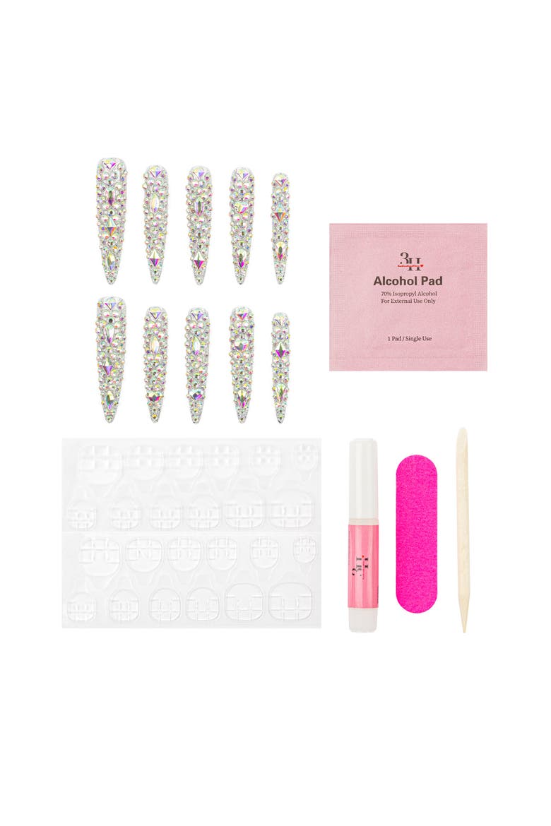 Diamond Dust Luxury Handmade Press On Nails, Alternate, color, metallic silver