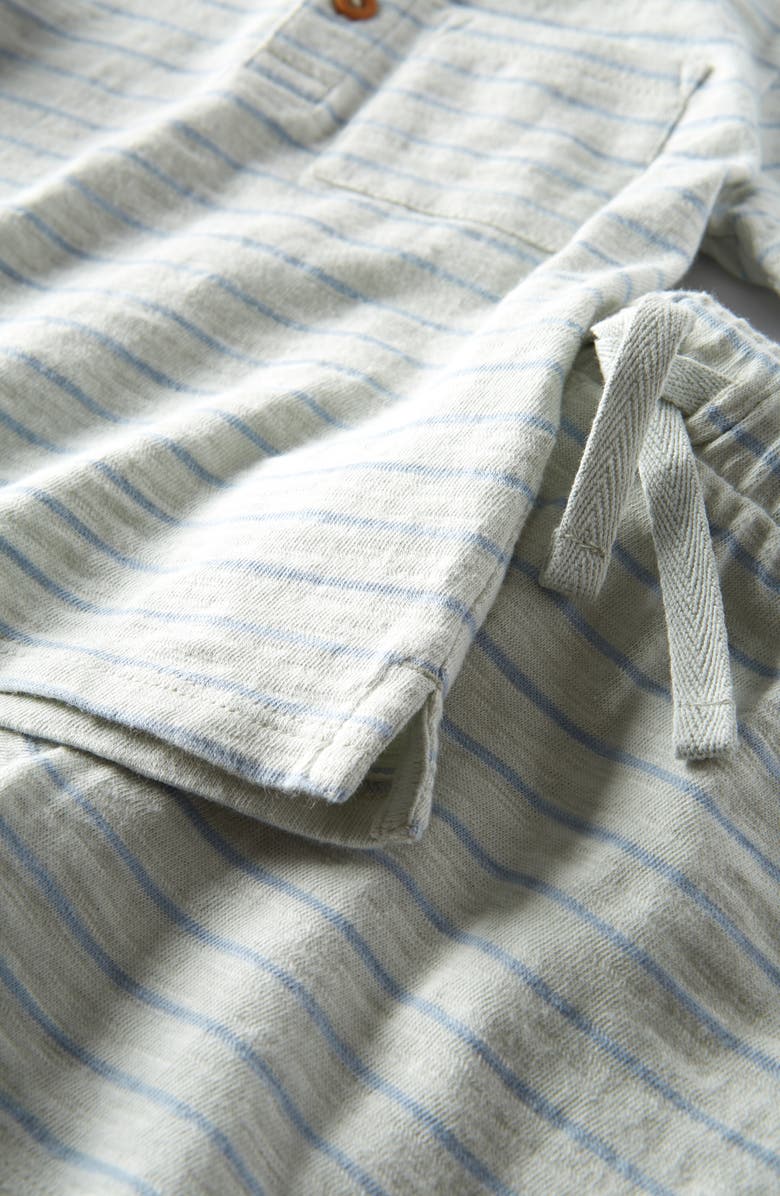 Nordstrom Stripe Short Sleeve Henley & Drawstring Shorts Set, Alternate, color, Green Hush- Blue Stripe