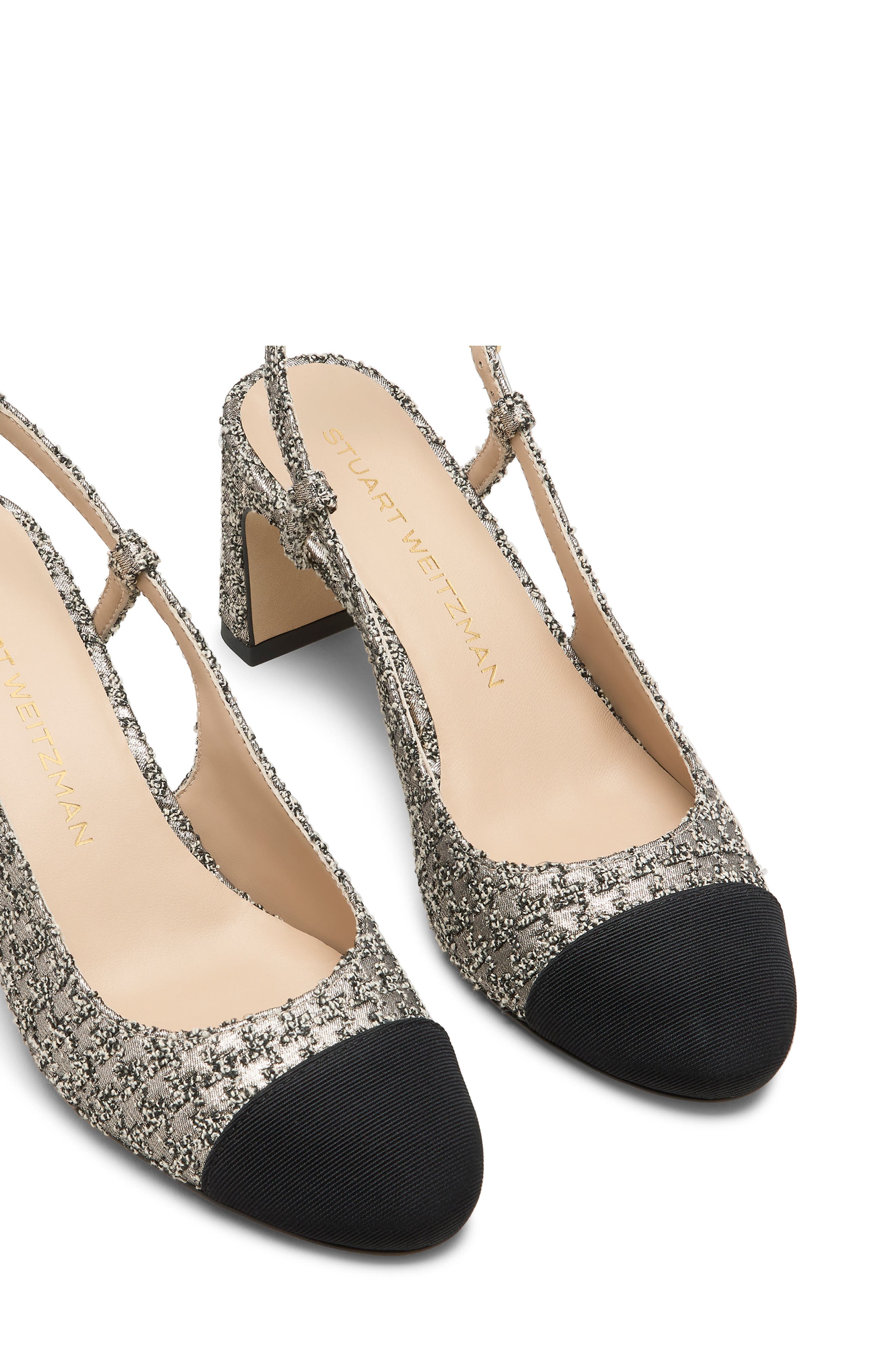 Stuart Weitzman Babette Cap Toe Slingback Pump, Alternate, color, Light Gold/ Black