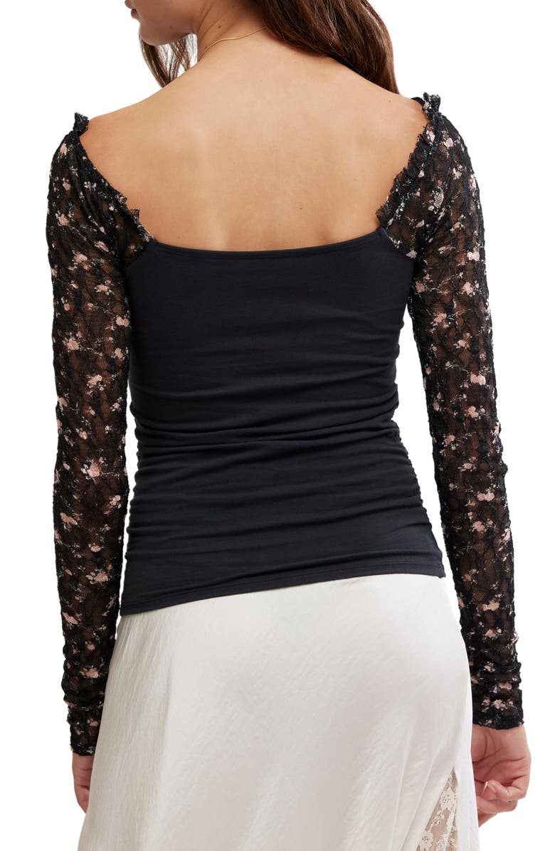 Free People Josie Lace Long Sleeve Shirt, Alternate, color, Black Combo