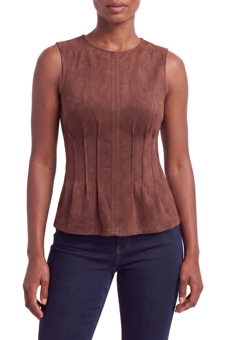 Pintucked Faux Suede Shell, Main, color, SPICE