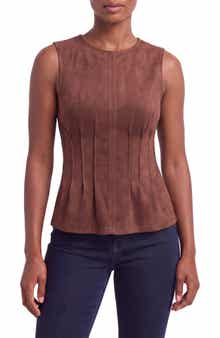 Pintucked Faux Suede Shell