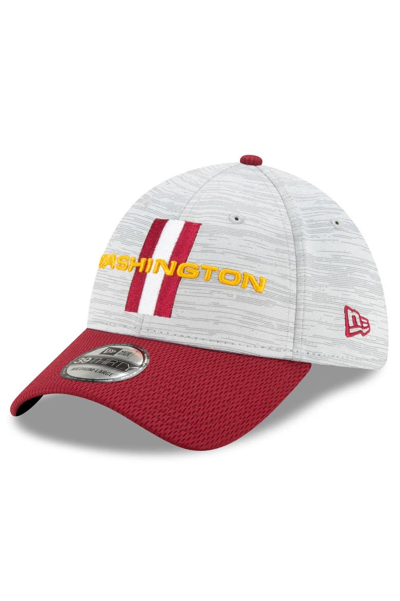 Men's New Era Gray/Burgundy Washington Football Team 2021 NFL Training Camp Official 39THIRTY Flex Hat, Main, color, Gray