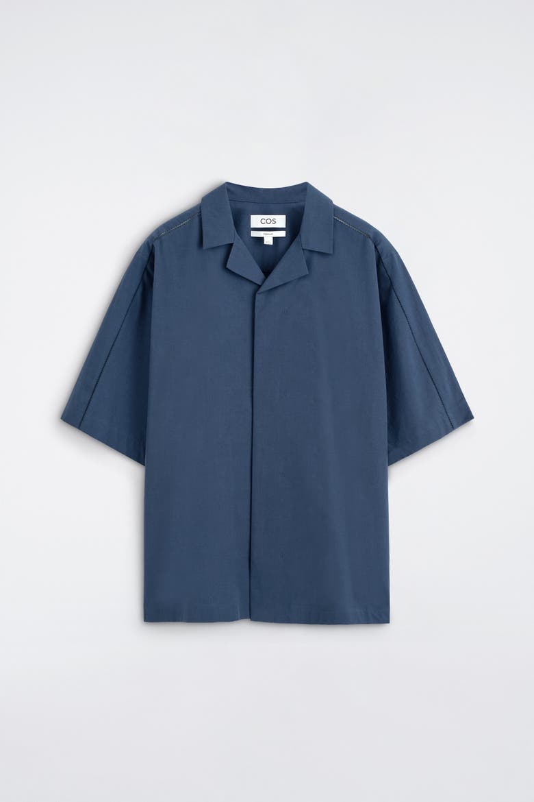 Embroidered Camp-collar Pima Cotton Shirt, Alternate, color, NAVY