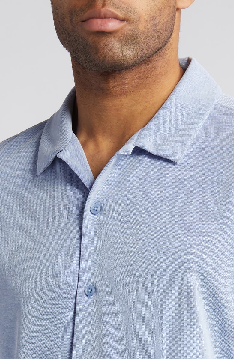 Johnston & Murphy Bird's Eye Short Sleeve Knit Button-Up Shirt, Alternate, color, Blue