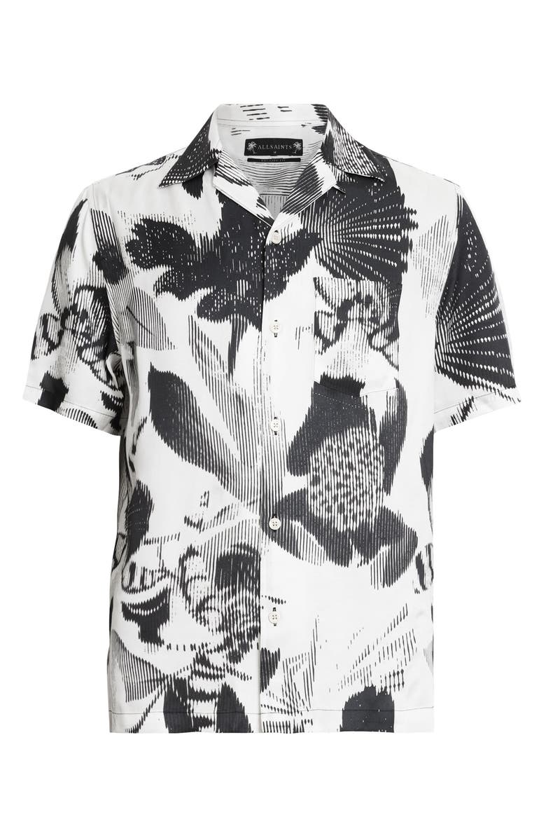 AllSaints Frequency Floral Short Sleeve Button-Up Camp Shirt, Alternate, color, Off White
