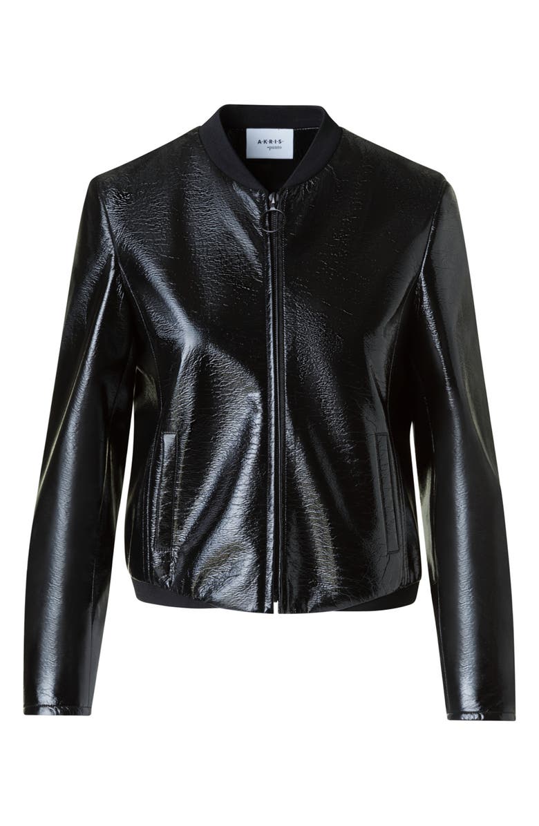 Akris punto Crinkled Lacquer Bomber Jacket, Alternate, color, Black
