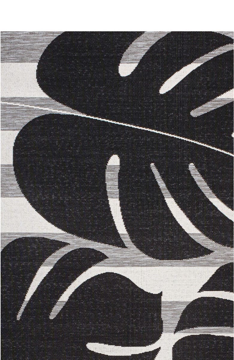 JONATHAN Y Allison Classic Beach Stripe and Monstera Leaf Indoor/Outdoor Area Rug, Alternate, color, Black/Gray