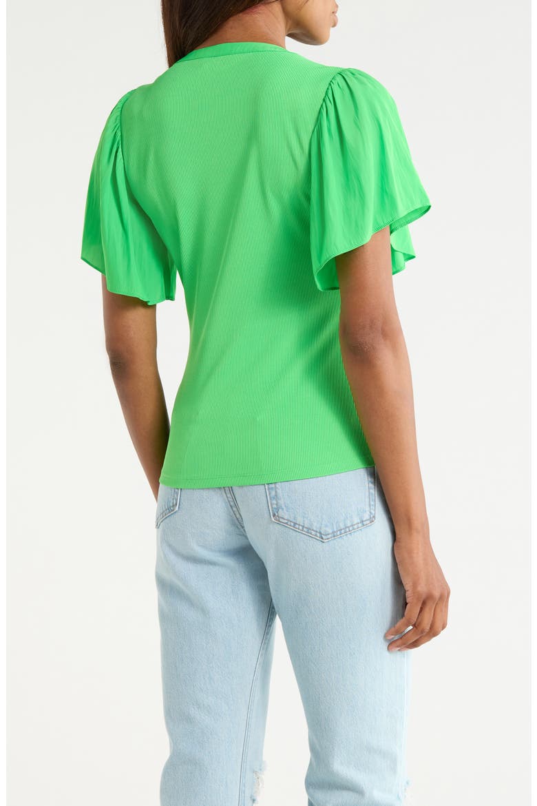 Colette Mixed Media Flutter Sleeve Top, Alternate, color, TROPIC GREEN