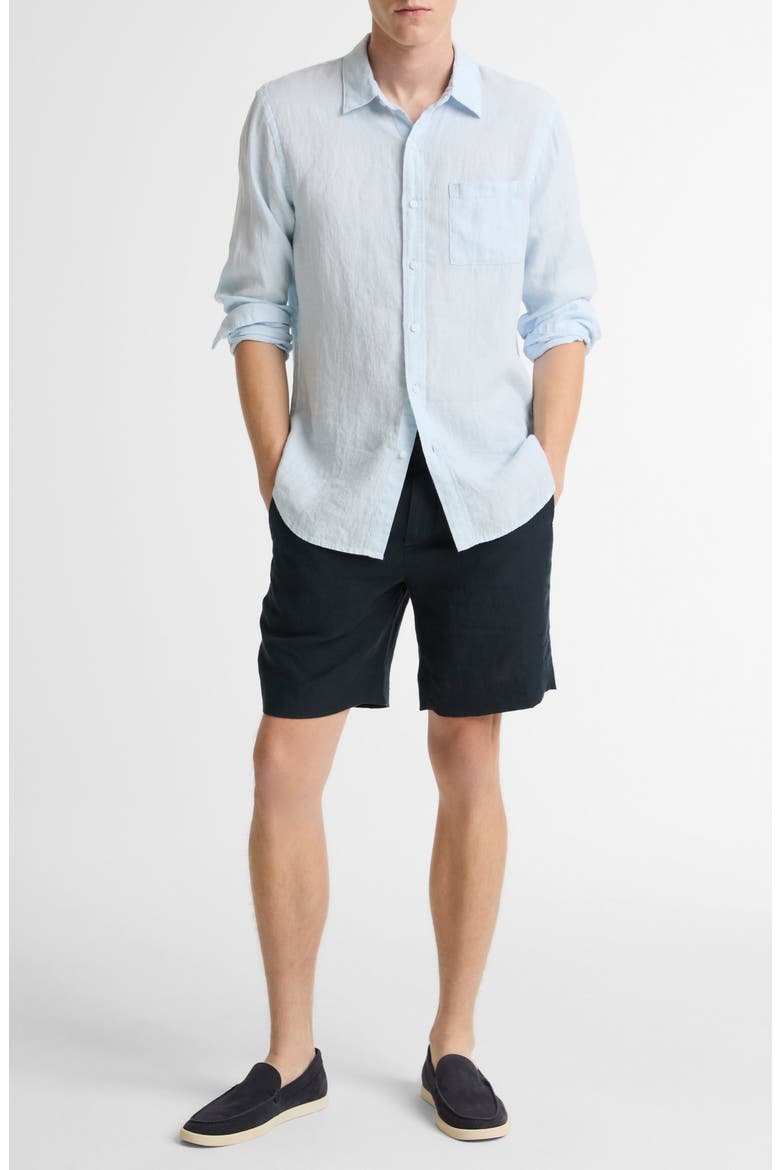 Houndstooth Classic Fit Linen Button-Up Shirt, Alternate, color, RAINWATER/OPTIC WHIT