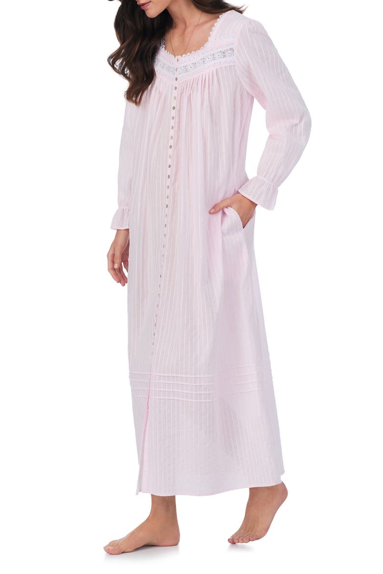 Long Sleeve Cotton Dobby Nightgown, Alternate, color, BLUSH
