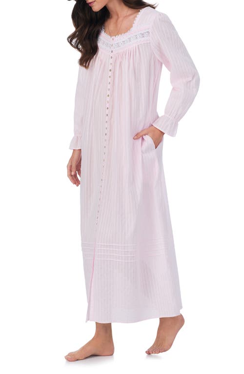 Eileen West Long Sleeve Cotton Dobby Nightgown In Blush