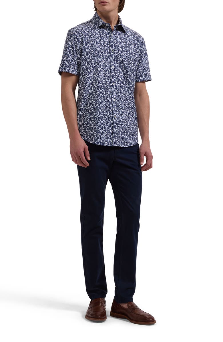 Bugatchi Miles OoohCotton<sup>®</sup> Floral Short Sleeve Button-Up Shirt, Alternate, color, Navy