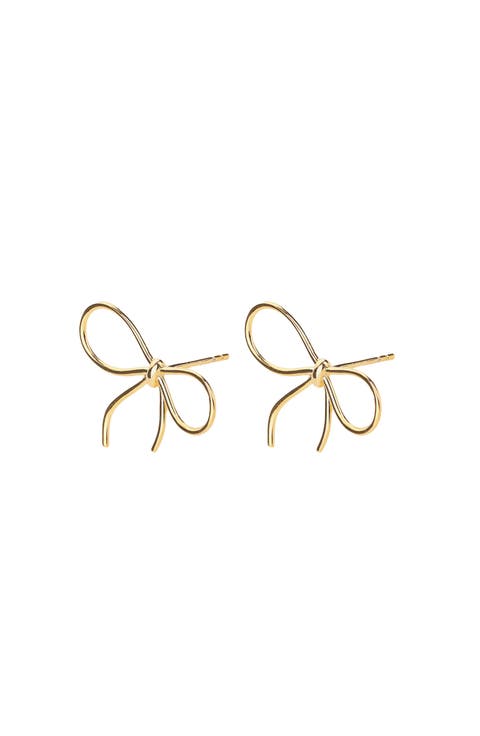 Sterling Silver 18k Gold Plated Colette Chic Ribbon Stud Earrings