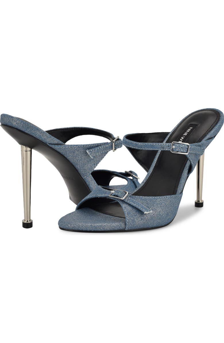Nine West Reida Stiletto Sandal, Alternate, color, Silver Denim