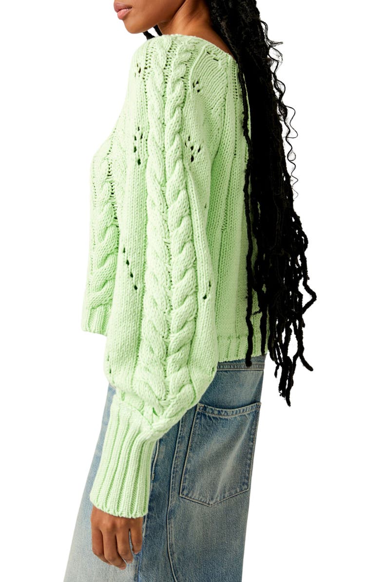 Free People Sandre Cable Stitch Pullover Sweater, Alternate, color, Green Light