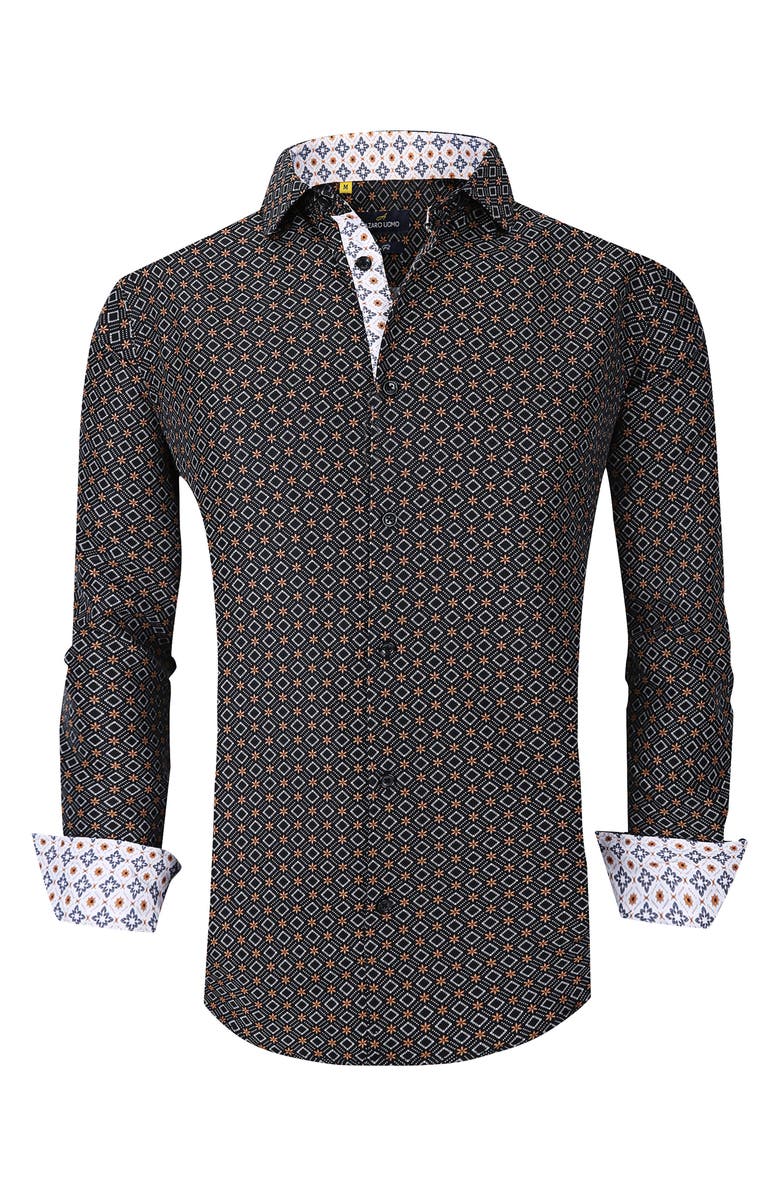 Azaro Uomo Slim Fit Geometric Print Performance Button-Up Shirt, Alternate, color,