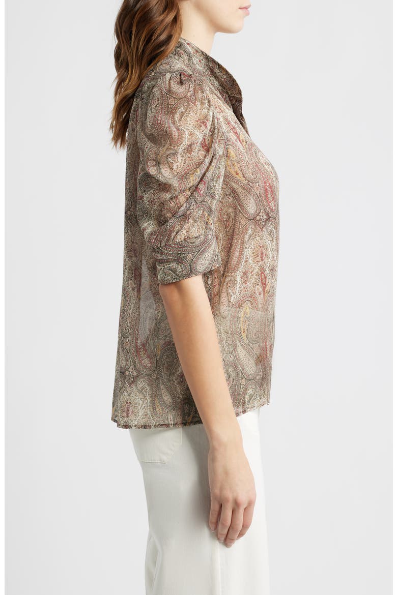 The Gillian Paisley Puff Sleeve Silk Shirt, Alternate, color, ECRU MULTI