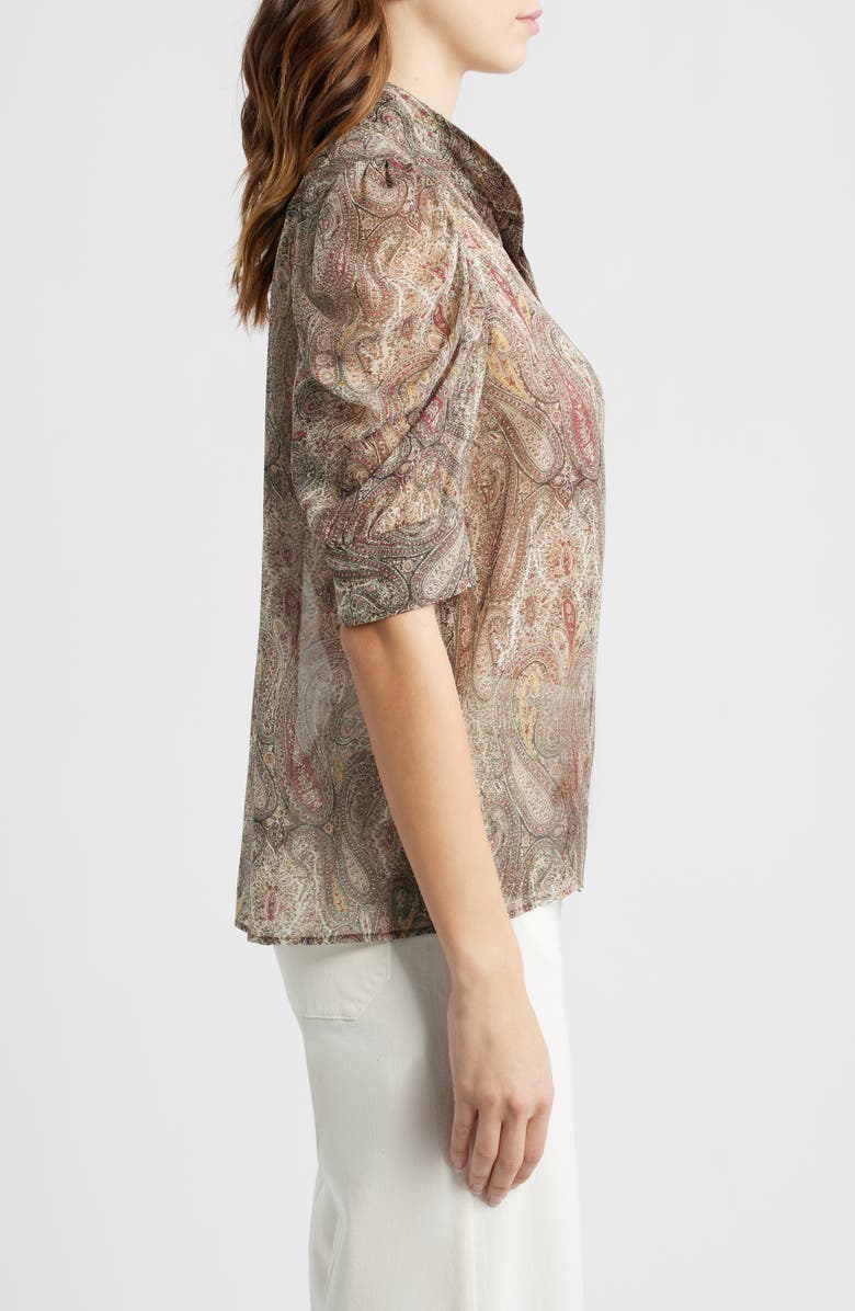FRAME The Gillian Paisley Puff Sleeve Silk Shirt, Alternate, color, Ecru Multi